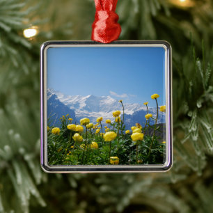 Flowers   Eiger Monch Swiss Alps Metal Ornament