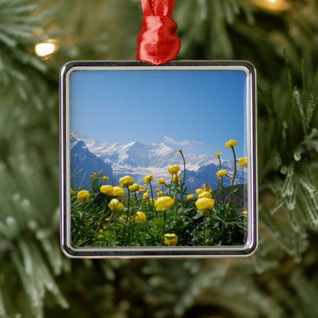 Flowers | Eiger Monch Swiss Alps Metal Ornament (Tree)