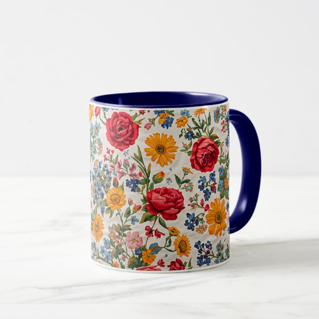 Flowers Everywhere, colorful design, Mug (Front Right)