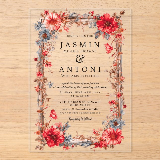  Flowers  Fall Foliage Wedding  Acrylic Invitations (Front)