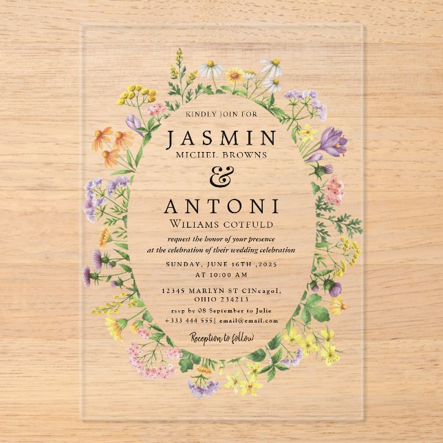 Flowers  Fall Foliage Wedding  Acrylic Invitations (Front)