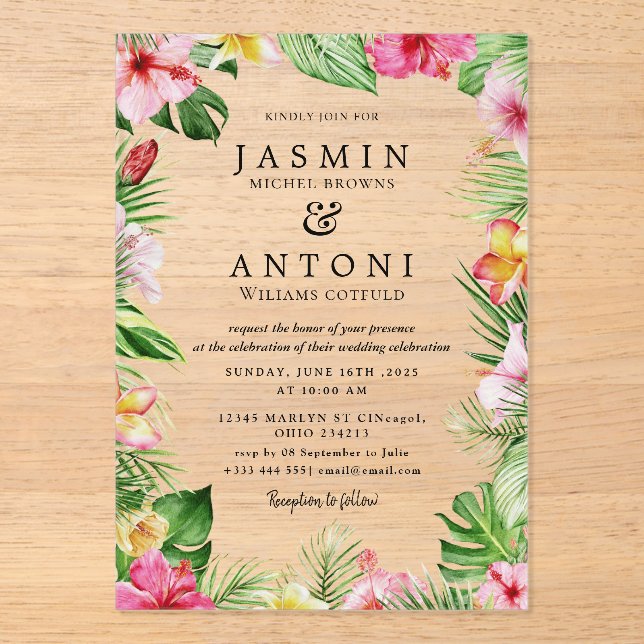  Flowers  Fall Foliage Wedding  Acrylic Invitations (Front)
