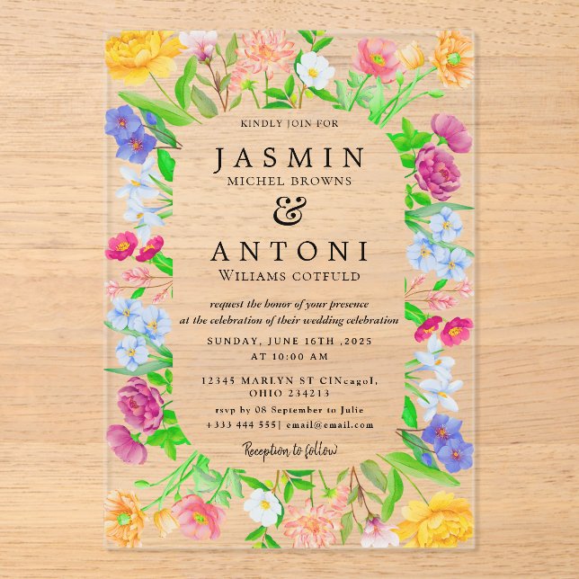  Flowers  Fall Foliage Wedding  Acrylic Invitations (Front)