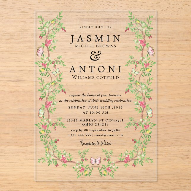  Flowers  Fall Foliage Wedding  Acrylic Invitations (Front)