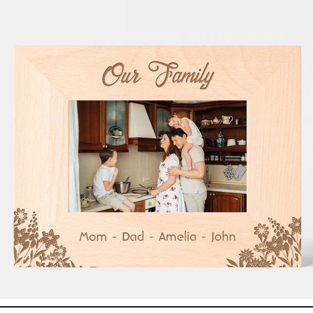 Flowers Family Date  Names Engraved Wood Frame  (Creator Uploaded)