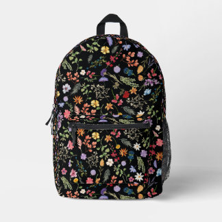Flowers fantasy and black printed backpack