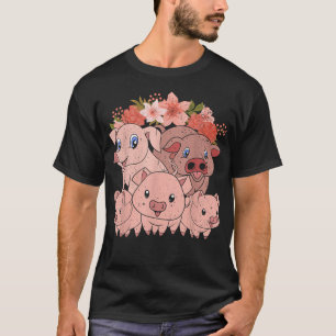 Flowers Farm Animal Piglets Farmer Cute Pig1378 T-Shirt