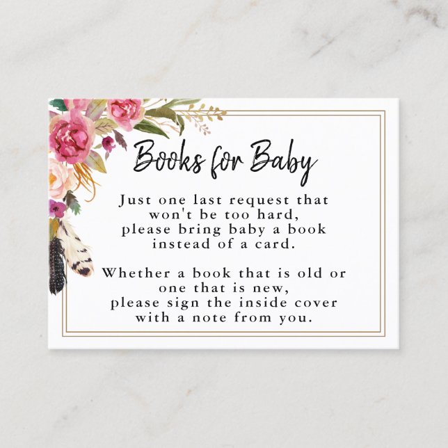 Flowers & Feathers Baby Shower Book Insert Card (Front)