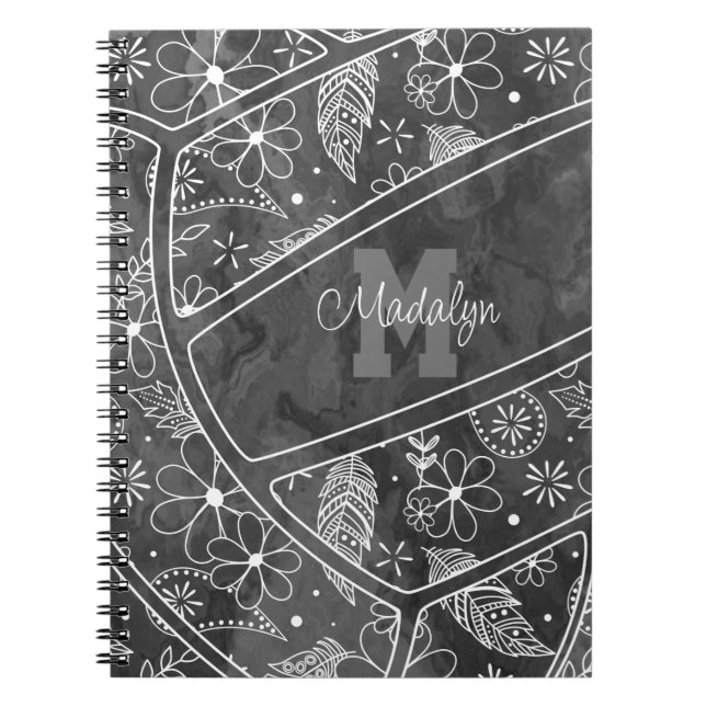 flowers feathers paislies charcoal volleyball notebook (Front)