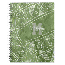 flowers feathers paislies green volleyball