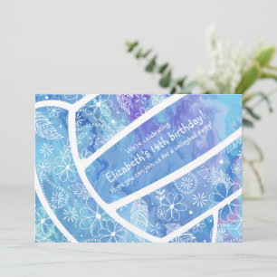 Flowers feathers paislies pattern blue volleyball invitation