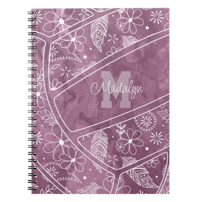 flowers feathers paislies pattern plum volleyball notebook (Front)