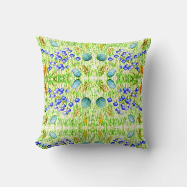 Flowers Ferns Grass Rocks Painting Abstract Art Cushion (Front)