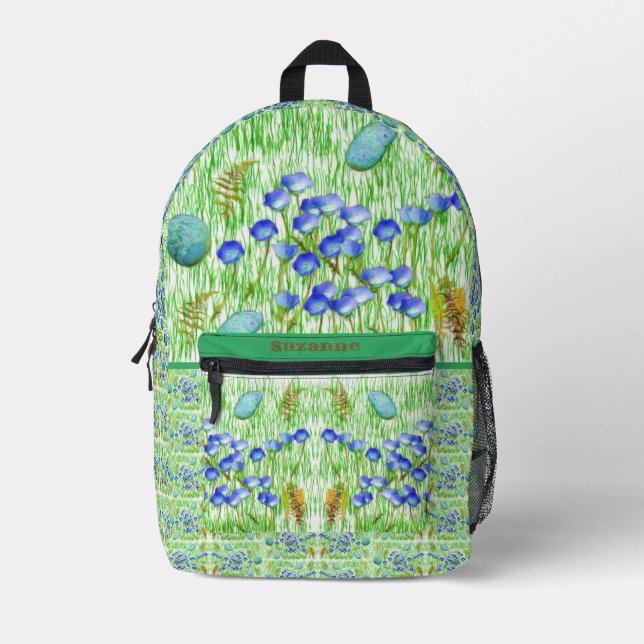 Flowers Ferns Grass Rocks Painting Personalised Printed Backpack (Front)