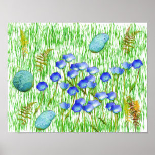 Flowers Ferns Grass Rocks Photo Painting Poster
