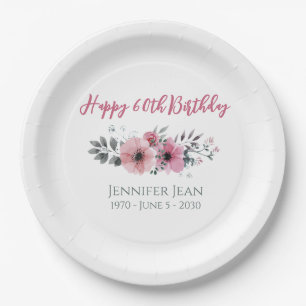 Flowers Floral 60th Birthday Party Paper Plates