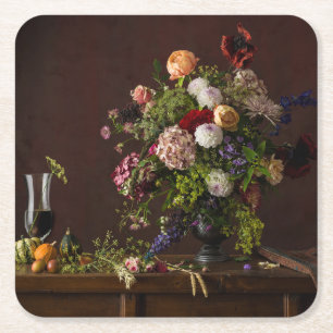 Flowers Floral Arrangement Square Paper Coaster