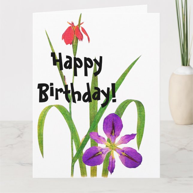 Flowers Floral Botanical Iris Big Birthday Card (Front)