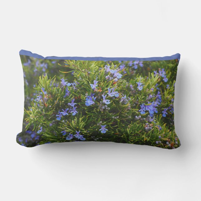 Flowers Floral Greenery Full Bloom Blue Outdoor Lumbar Cushion (Front)