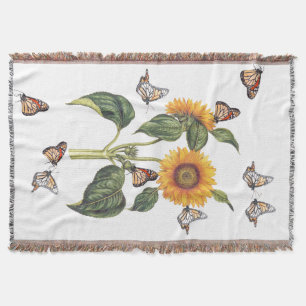 Flowers Floral Sunflower Butterflies Throw Blanket