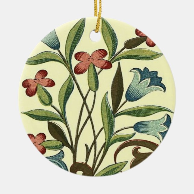 Flowers Floral Wallpaper Art Nouveau Pretty Ceramic Ornament (Front)