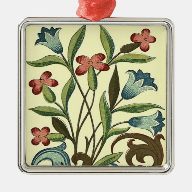 Flowers Floral Wallpaper Art Nouveau Pretty Metal Ornament (Front)