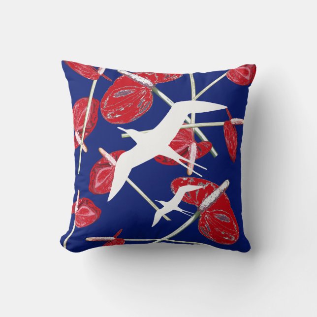 Flowers Flying Birds Pattern Pillow Cushion (Front)