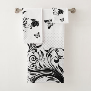 Flowers Foliage and Butterflies Bath Towel Set