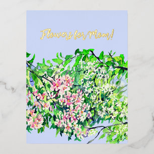 Flowers for the best mom! foil holiday postcard