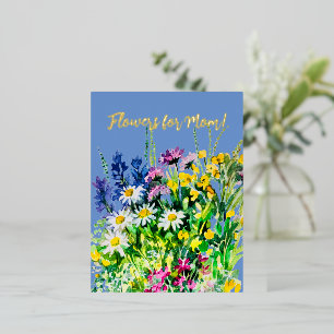 Flowers for the best mum! foil holiday postcard