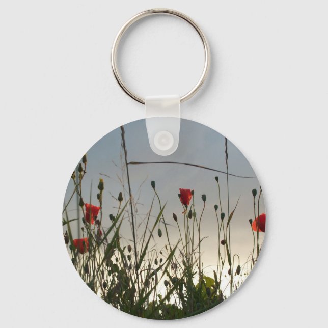 Flowers - Four Red Poppies Key Ring (Front)