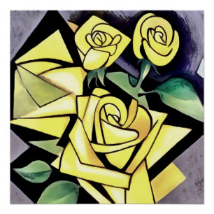 Flowers From A Friend Geometric Yellow Roses Poster