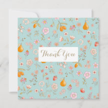 Flowers & Fruit Turquoise Flat Thank You Card