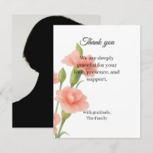 Flowers funeral thank you card with photo
