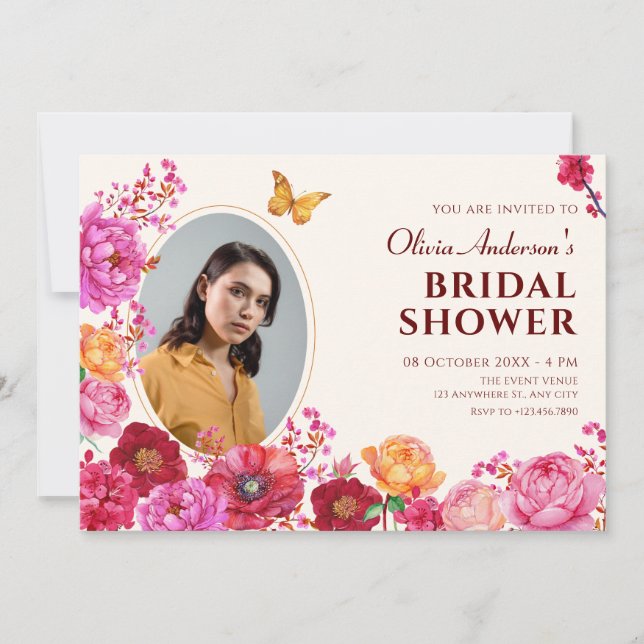 Flowers garden bloom spring photo bridal shower invitation (Front)
