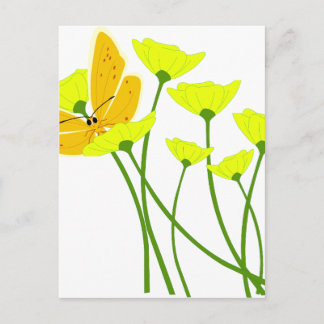 flowers garden butterfly nature yellow blossoms postcard