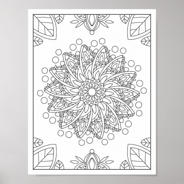 Flowers Garden Mandala Colouring Poster (Front)