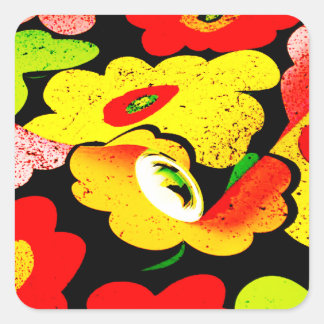 Flowers Garden Turquoise Mauve Brown,flowers garde Square Sticker