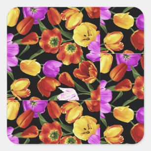 Flowers Garden Turquoise Mauve Brown,flowers garde Square Sticker