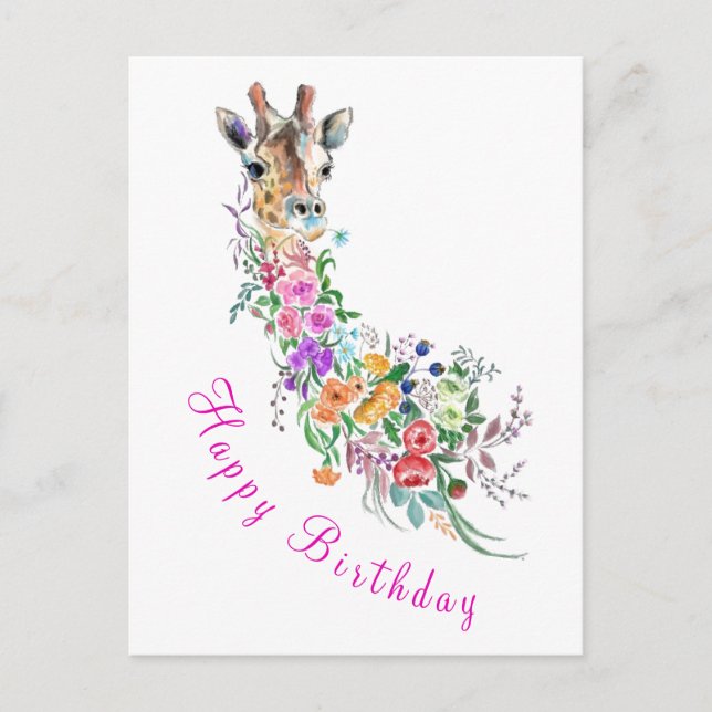 Flowers Giraffe Birthday Card (Front)