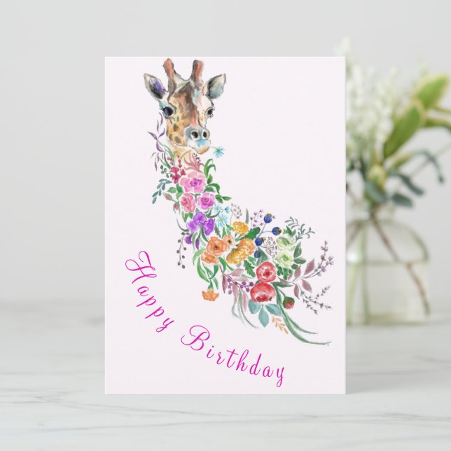 Flowers Giraffe Birthday Card (Standing Front)