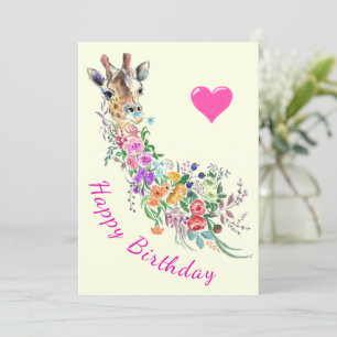 Flowers Giraffe Birthday Card Watercolor