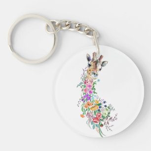 Flowers Giraffe Keychain