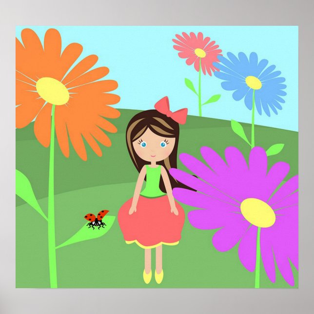 Flowers, Girl and Ladybug Poster (Front)