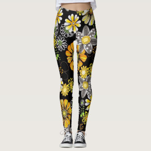 Flowers glowing in darkness leggings