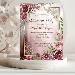  Flowers Gold Frame Retirement Invitation