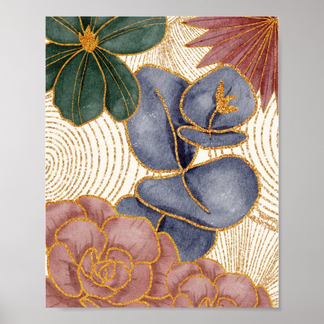 Flowers Gold Glittering Lines  Poster (Front)