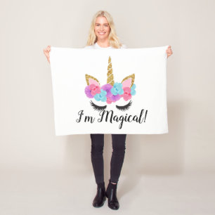 Flowers Gold Magical Unicorn Girls Fleece Blanket