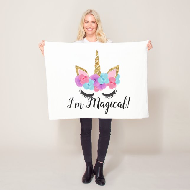 Flowers Gold Magical Unicorn Girls Fleece Blanket (In Situ)