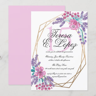 Flowers Gold Terrarium Watercolor Quinceañera Invitation